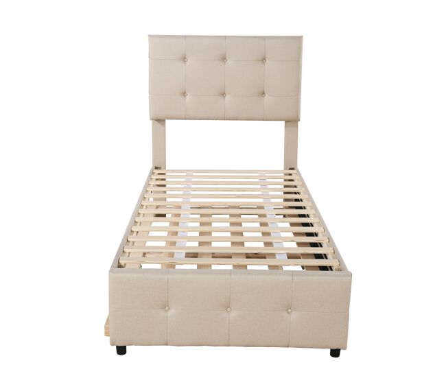 Cama nido capitoné 90x200cm - cabecero regulable - tejido lino - beige