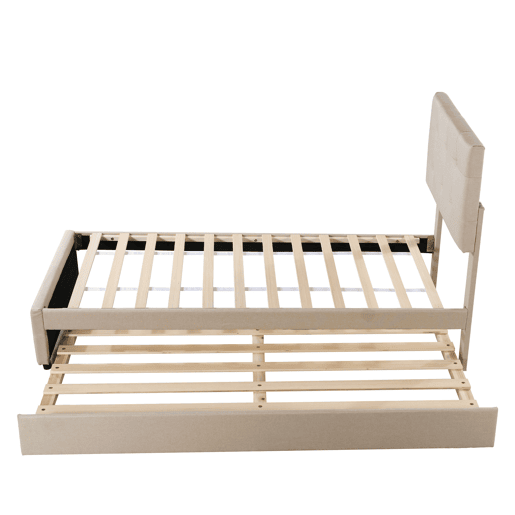 Cama com gavetão 90x200cm - cabeceira regulável - tecido de linho - Bege