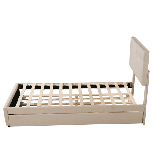 Cama com gavetão 90x200cm - cabeceira regulável - tecido de linho - Bege