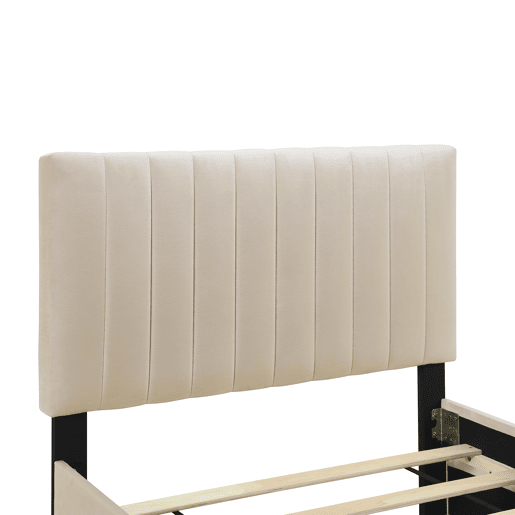 Cama estofada 90x190cm em veludo - com cama com gavetão 90x190cm - Bege