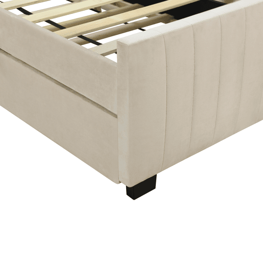 Cama estofada 90x190cm em veludo - com cama com gavetão 90x190cm - Bege
