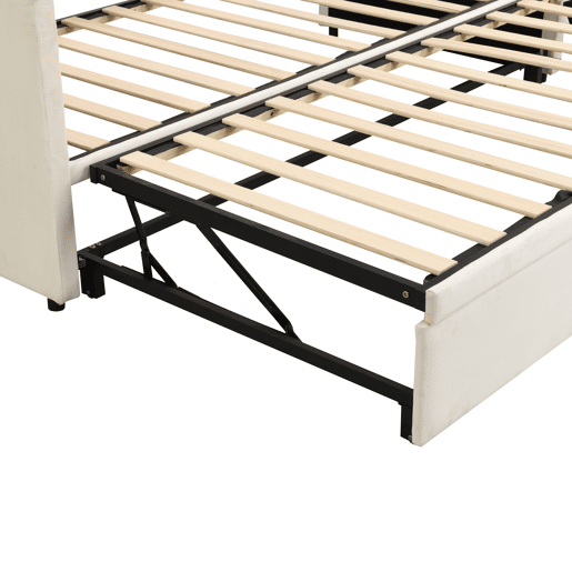 Cama de rodízio de veludo com estrado de ripas - 90180x200cm - Bege