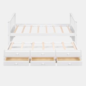 Cama de madeira 90x200 cm com cama de rodízio 90x190 cm - 3 gavetas - Branco