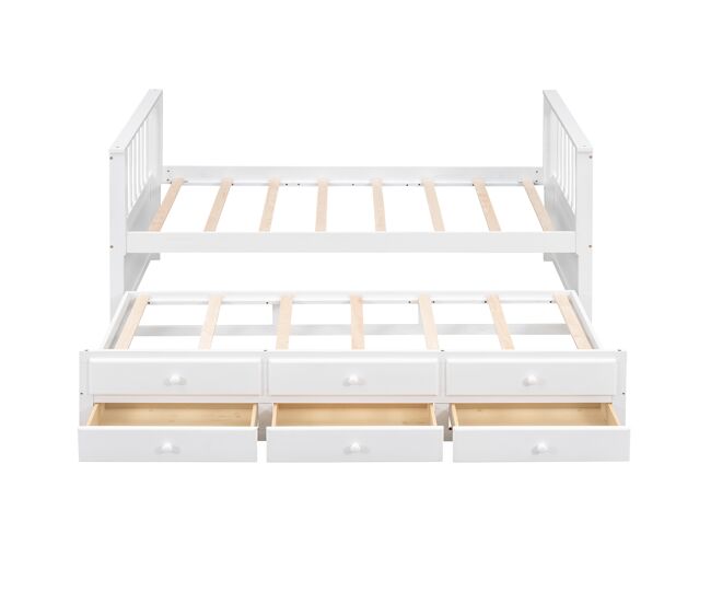 Cama de madera 90x200 cm con cama nido 90x190 cm - 3 cajones - blanco