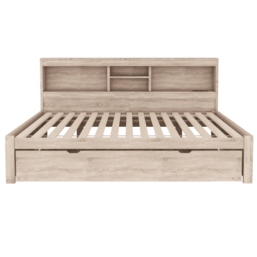 Divã de 140x200cm com cama com gavetão de 90x190cm - mesa de cabeceira com arrumação, LED e tomadas - Natruel