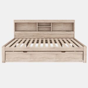 Divã de 140x200cm com cama com gavetão de 90x190cm - mesa de cabeceira com arrumação, LED e tomadas - Natruel