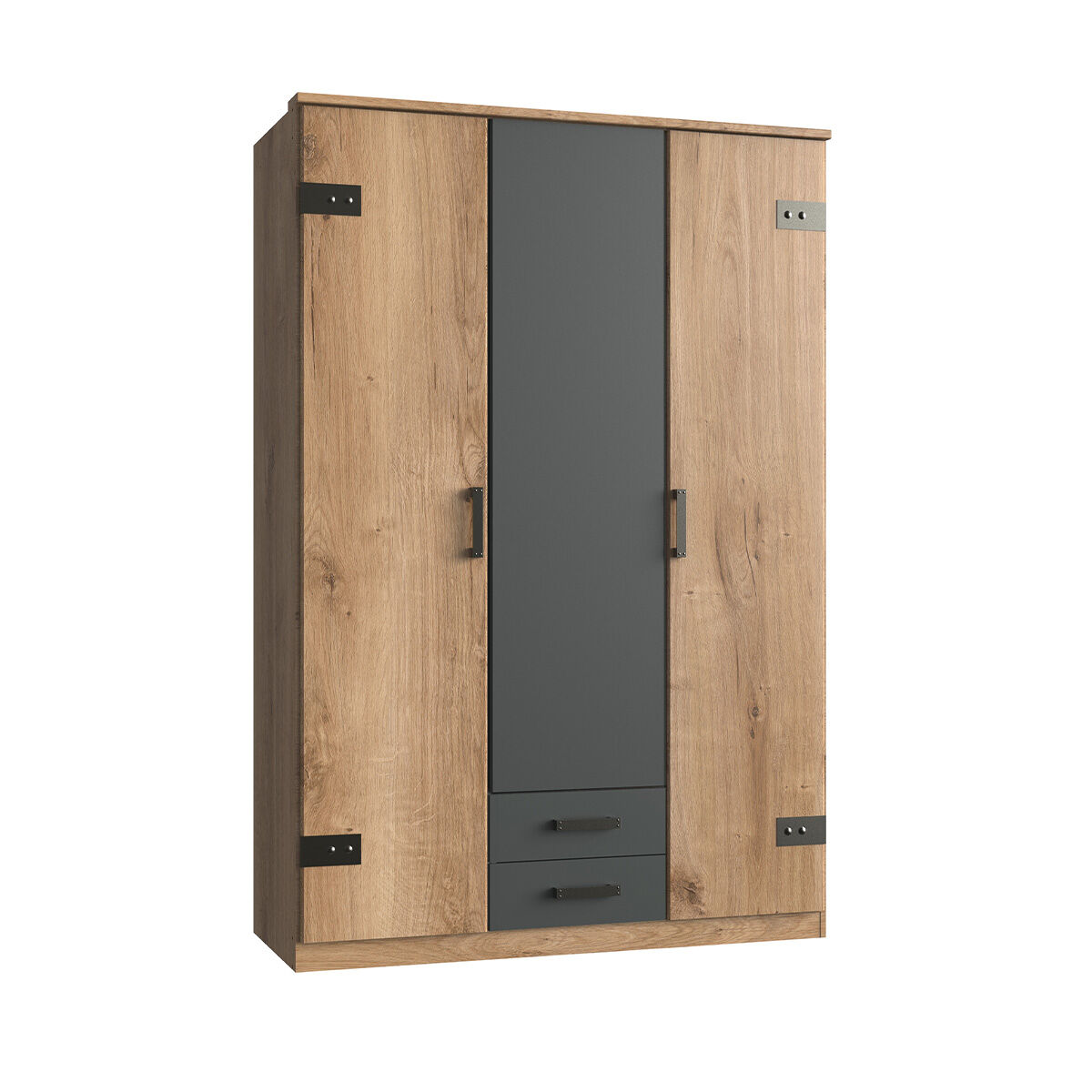 Armario 3 puertas decorado roble y 2 cajones - l135 cm
