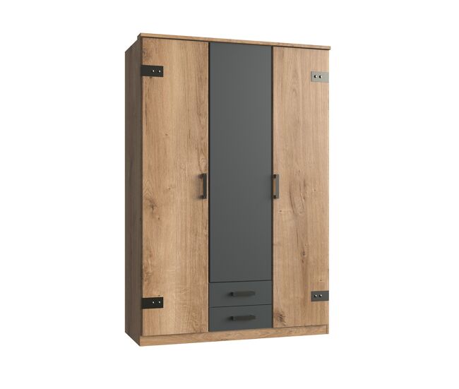 Armario 3 puertas decorado roble y 2 cajones - l135 cm