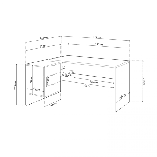 Mesa de trabalho Artik White (Branco mate) - Carvalho canadiano 145 x 73 x 102 cm