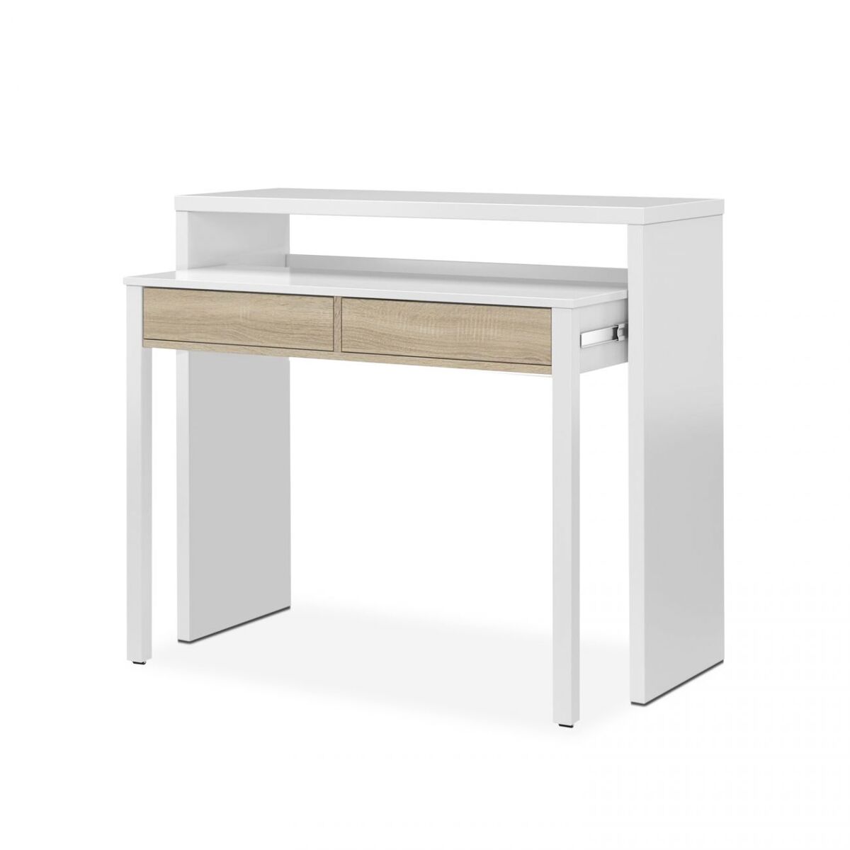 Mesa de escritorio extensible zira blanco artik (blanco mate) - roble canadian 98,5 x 87,5 x 66 cm