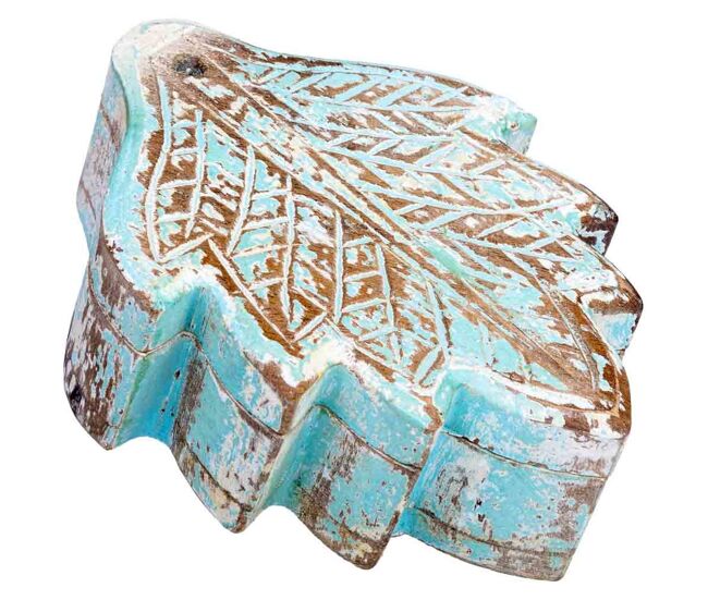 Caja de madera tallada acabado artesanal envejecido azul 17x13.5x5h cm