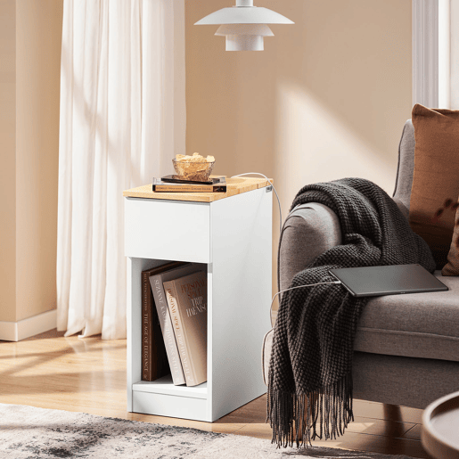 Mesa de apoio Mesa de cabeceira com 1 gaveta Mesa de sala de jantar com 1 compartimento aberto Branco 40 x 25 x 60 cm FBT111-II-WN SoBuy PT