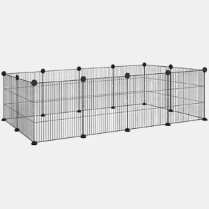 PawHut Recinto de Metal para Animais de Estimação Recinto Metálico com 12 Painéis para Pequenos Animais Desmontável DIY 140x70x35 cm Preto