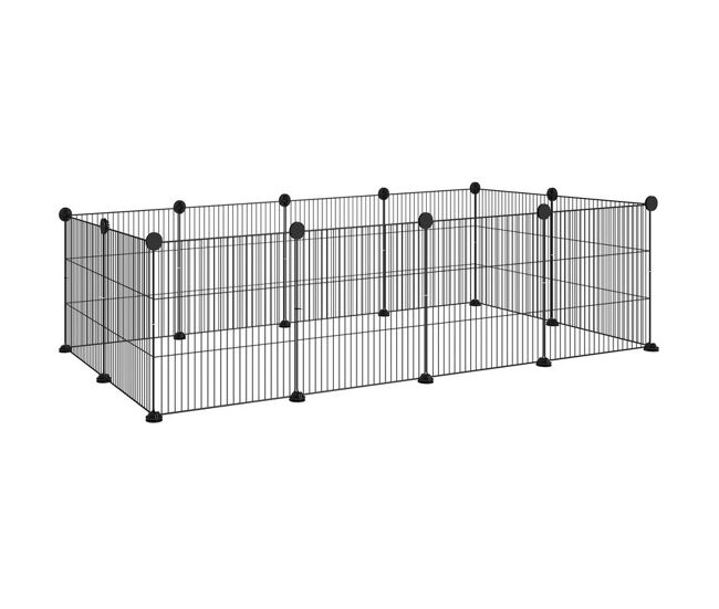 Pawhut valla metálica para mascotas con 12 paneles diseño diy parque metálico para animales pequeños desmontable para erizo conejos 140x70x35 cm negro