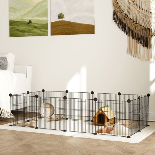 PawHut Recinto de Metal para Animais de Estimação Recinto Metálico com 12 Painéis para Pequenos Animais Desmontável DIY 140x70x35 cm Preto