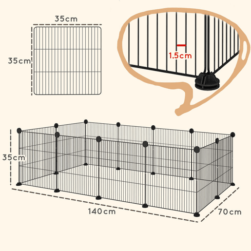 PawHut Recinto de Metal para Animais de Estimação Recinto Metálico com 12 Painéis para Pequenos Animais Desmontável DIY 140x70x35 cm Preto