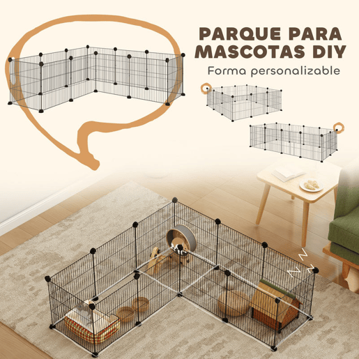 PawHut Recinto de Metal para Animais de Estimação Recinto Metálico com 12 Painéis para Pequenos Animais Desmontável DIY 140x70x35 cm Preto