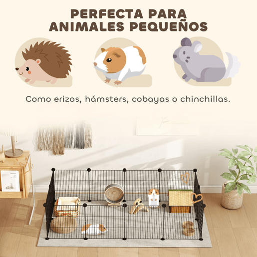 PawHut Recinto de Metal para Animais de Estimação Recinto Metálico com 12 Painéis para Pequenos Animais Desmontável DIY 140x70x35 cm Preto