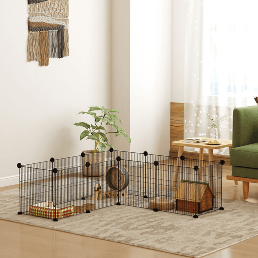 PawHut Recinto de Metal para Animais de Estimação Recinto Metálico com 12 Painéis para Pequenos Animais Desmontável DIY 140x70x35 cm Preto