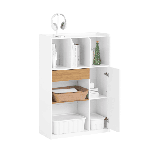 Estante de escritório, armário de arrumação, com 1 gaveta e 1 porta, branco, 72x30x110 cm STR11-WN SoBuy PT