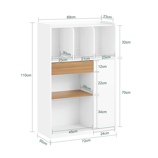 Estante de escritório, armário de arrumação, com 1 gaveta e 1 porta, branco, 72x30x110 cm STR11-WN SoBuy PT