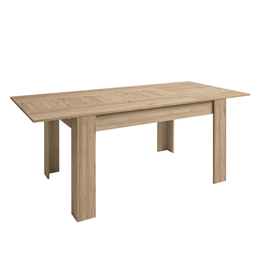 Pacote de móveis para sala de estar em branco fosco e carvalho natural com suporte para TV, mesa de centro e mesa de jantar extensível
