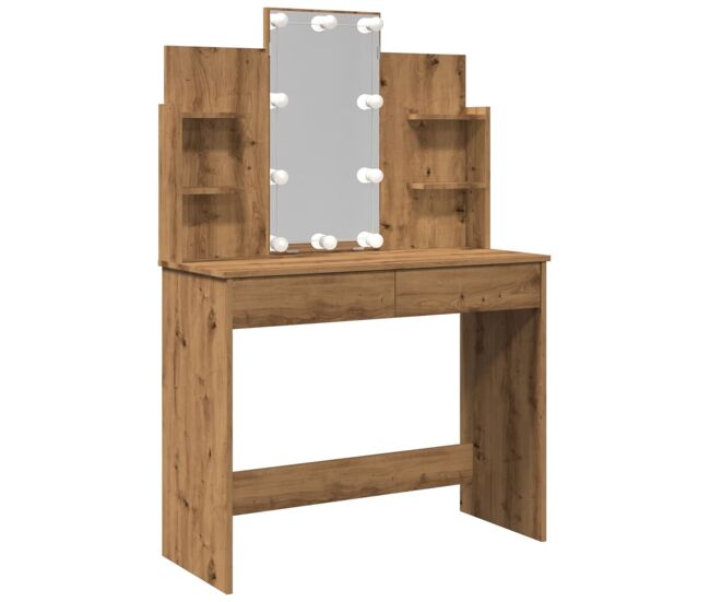 Vidaxl tocador con luces led roble artisan 96x40x142 cm