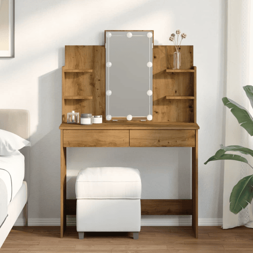 vidaXL Toucador com luzes LED 96x40x142 cm cor carvalho artisiano vidaXL Toucador com luzes LED 96x40x142 cm cor carvalho artisiano