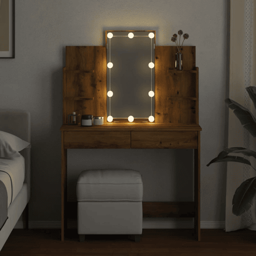 vidaXL Toucador com luzes LED 96x40x142 cm cor carvalho artisiano vidaXL Toucador com luzes LED 96x40x142 cm cor carvalho artisiano