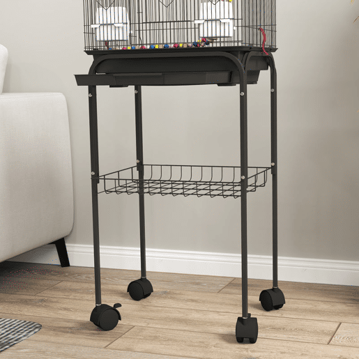 PawHut Gaiola para Passáros Gaiola de Metal com Múltiplas Portas 4 Comedouros 3 Poleiros Baloiço Escadas e Bandeja Removível para Periquitos Canários 46x36x120 cm Preto