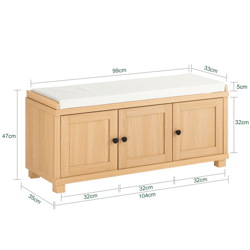 Banco sapateira 3 portas e 4 compartimentos abertos, C104 x P35 x A47 cm, Natural FSR188-N SoBuy PT