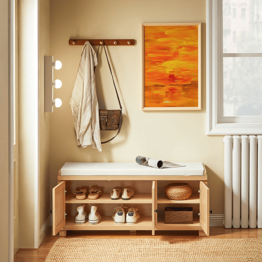 Banco sapateira 3 portas e 4 compartimentos abertos, C104 x P35 x A47 cm, Natural FSR188-N SoBuy PT