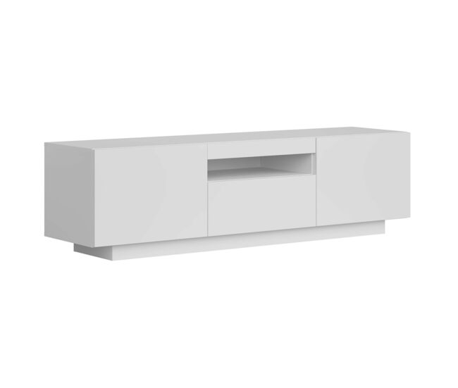 Mueble de TV Sami para Salón Estilo Contemporáneo en Color Blanco con 1 Cajón, 2 Puertas y Hueco Abierto al Centro 150x41.6x37.3 cm