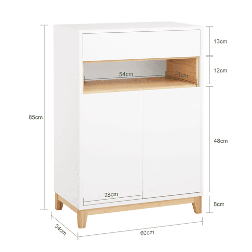 Aparador multifuncional com 1 gaveta, 1 compartimento e 2 portas, para corredor, sala de estar e cozinha, L60xD34xH85 cm FSB97-WN SoBuy PT Aparador multifuncional com 1 gaveta, 1 compartimento e 2 portas, para corredor, sala de estar e cozinha, L60xD34xH85 cm FSB97-WN SoBuy PT