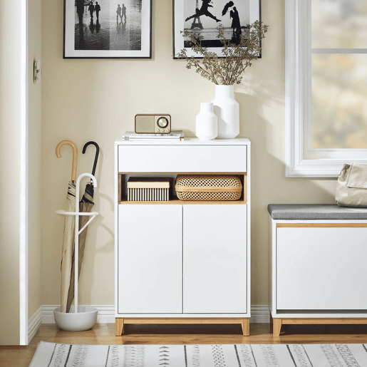 Aparador multifuncional com 1 gaveta, 1 compartimento e 2 portas, para corredor, sala de estar e cozinha, L60xD34xH85 cm FSB97-WN SoBuy PT Aparador multifuncional com 1 gaveta, 1 compartimento e 2 portas, para corredor, sala de estar e cozinha, L60xD34xH85 cm FSB97-WN SoBuy PT