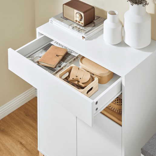 Aparador multifuncional com 1 gaveta, 1 compartimento e 2 portas, para corredor, sala de estar e cozinha, L60xD34xH85 cm FSB97-WN SoBuy PT Aparador multifuncional com 1 gaveta, 1 compartimento e 2 portas, para corredor, sala de estar e cozinha, L60xD34xH85 cm FSB97-WN SoBuy PT