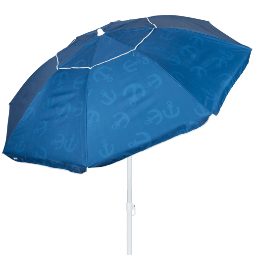 Aktive Guarda-sol de praia à prova de vento 8 varas 220 cm azul com estampado de âncora Aktive Guarda-sol de praia à prova de vento 8 varas 220 cm azul com estampado de âncora