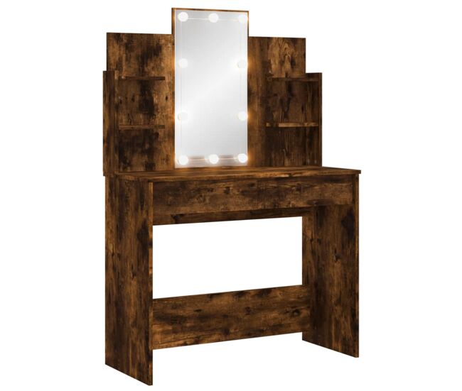 Vidaxl tocador con luces led roble ahumado 96x40x142 cm