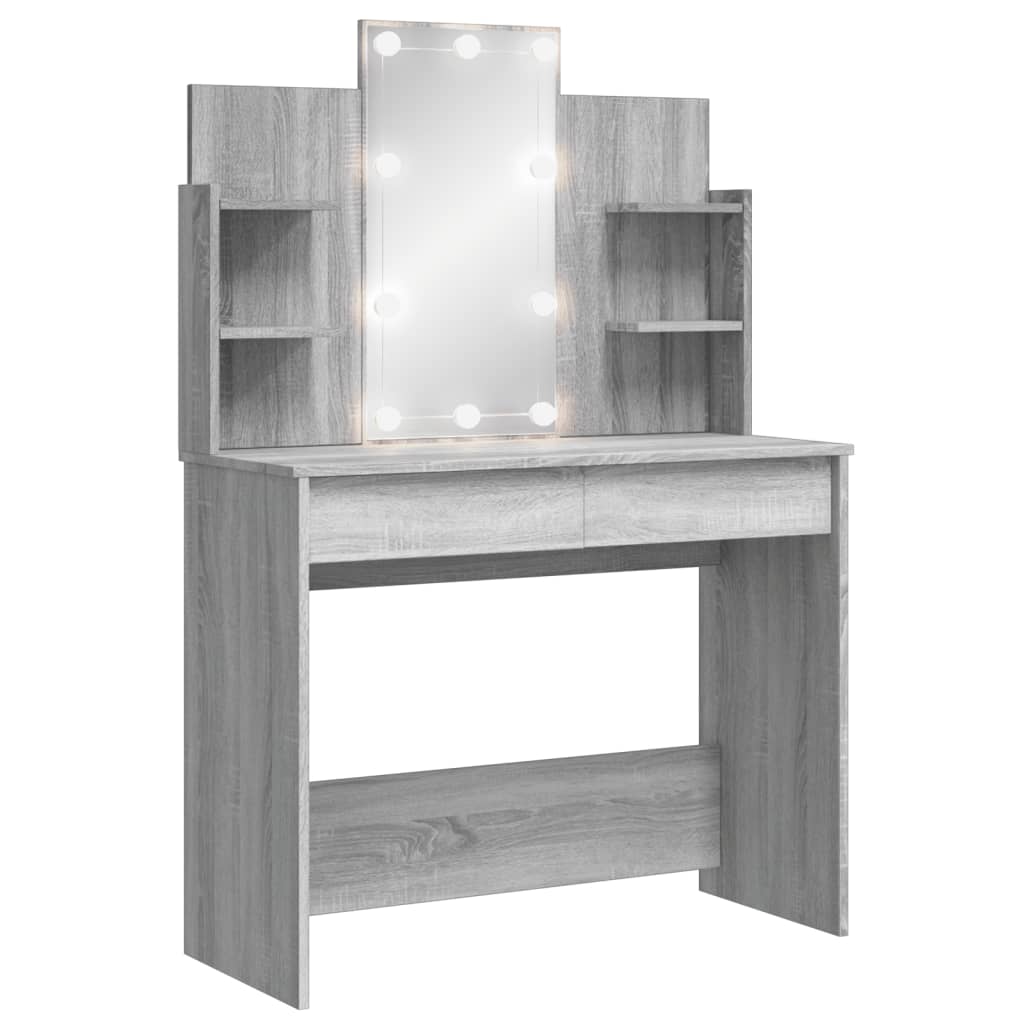 Vidaxl tocador con luces led gris sonoma 96x40x142 cm