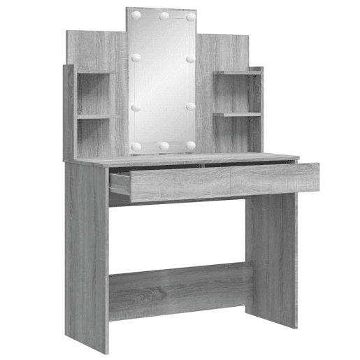 vidaXL Toucador com luzes LED 96x40x142 cm cinzento sonoma vidaXL Toucador com luzes LED 96x40x142 cm cinzento sonoma