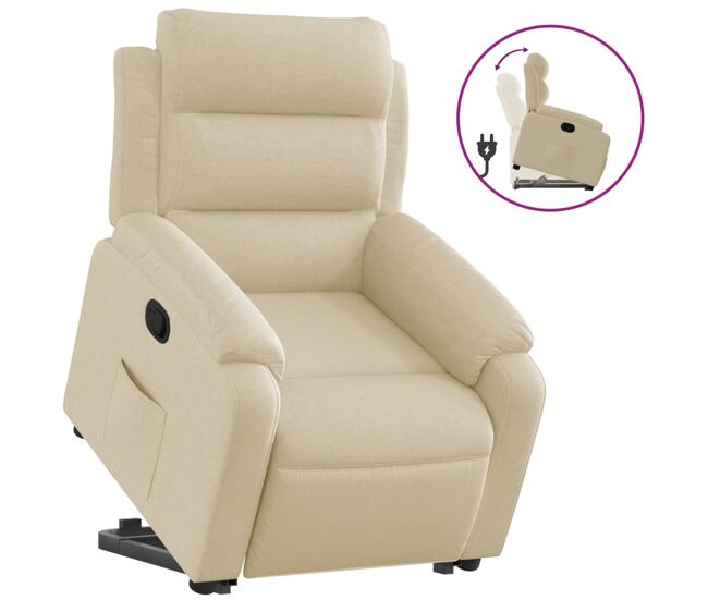 Vidaxl sillón reclinable elevable de tela color crema