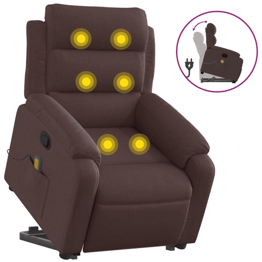 vidaXL Poltrona massagens reclinável elevatória tecido castanho-escuro vidaXL Poltrona massagens reclinável elevatória tecido castanho-escuro
