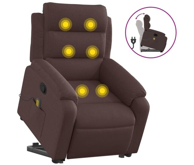 Vidaxl silla de masaje reclinable de pie de tela marrón oscuro