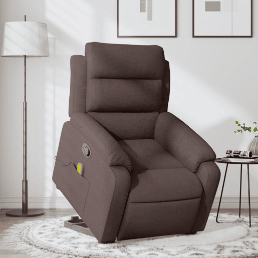 vidaXL Poltrona massagens reclinável elevatória tecido castanho-escuro vidaXL Poltrona massagens reclinável elevatória tecido castanho-escuro