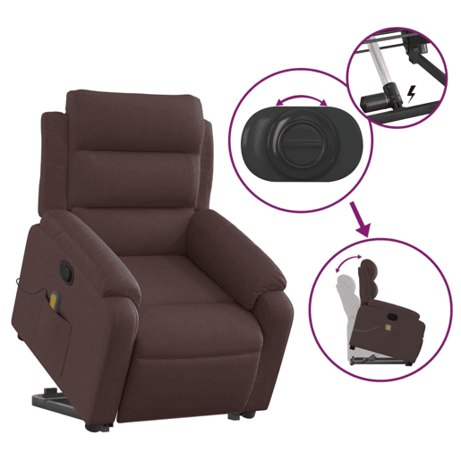 vidaXL Poltrona massagens reclinável elevatória tecido castanho-escuro vidaXL Poltrona massagens reclinável elevatória tecido castanho-escuro