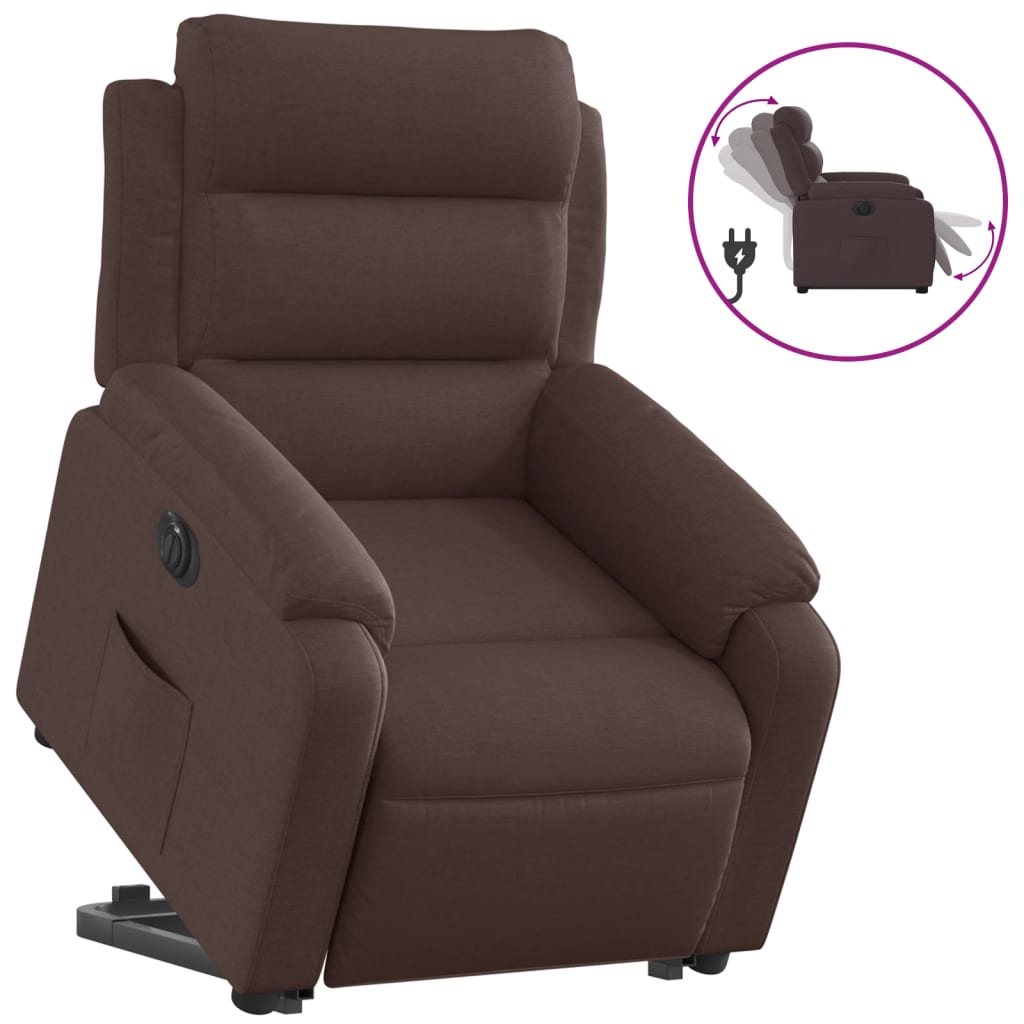Vidaxl sillón eléctrico reclinable elevable de tela marrón oscuro