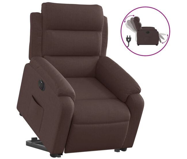 Vidaxl sillón eléctrico reclinable elevable de tela marrón oscuro
