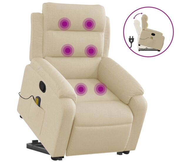 Vidaxl silla de masaje reclinable de pie de tela color crema