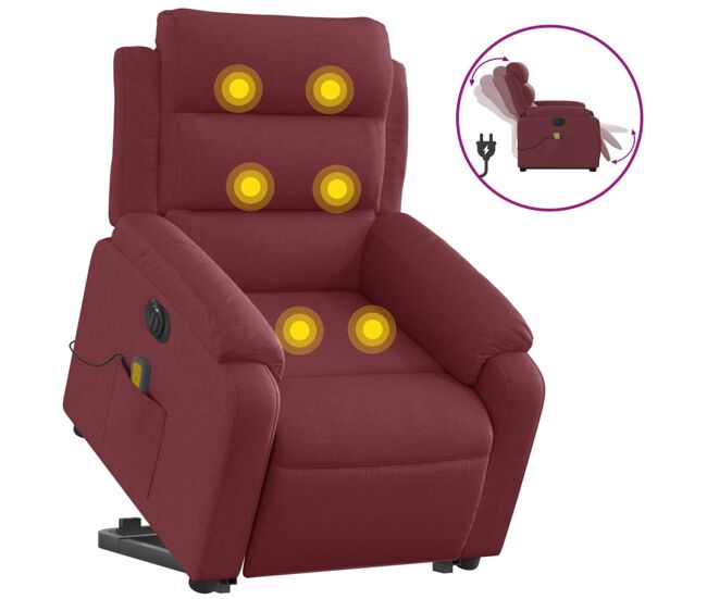 Vidaxl sillón de masaje eléctrico reclinable elevable tela rojo tinto