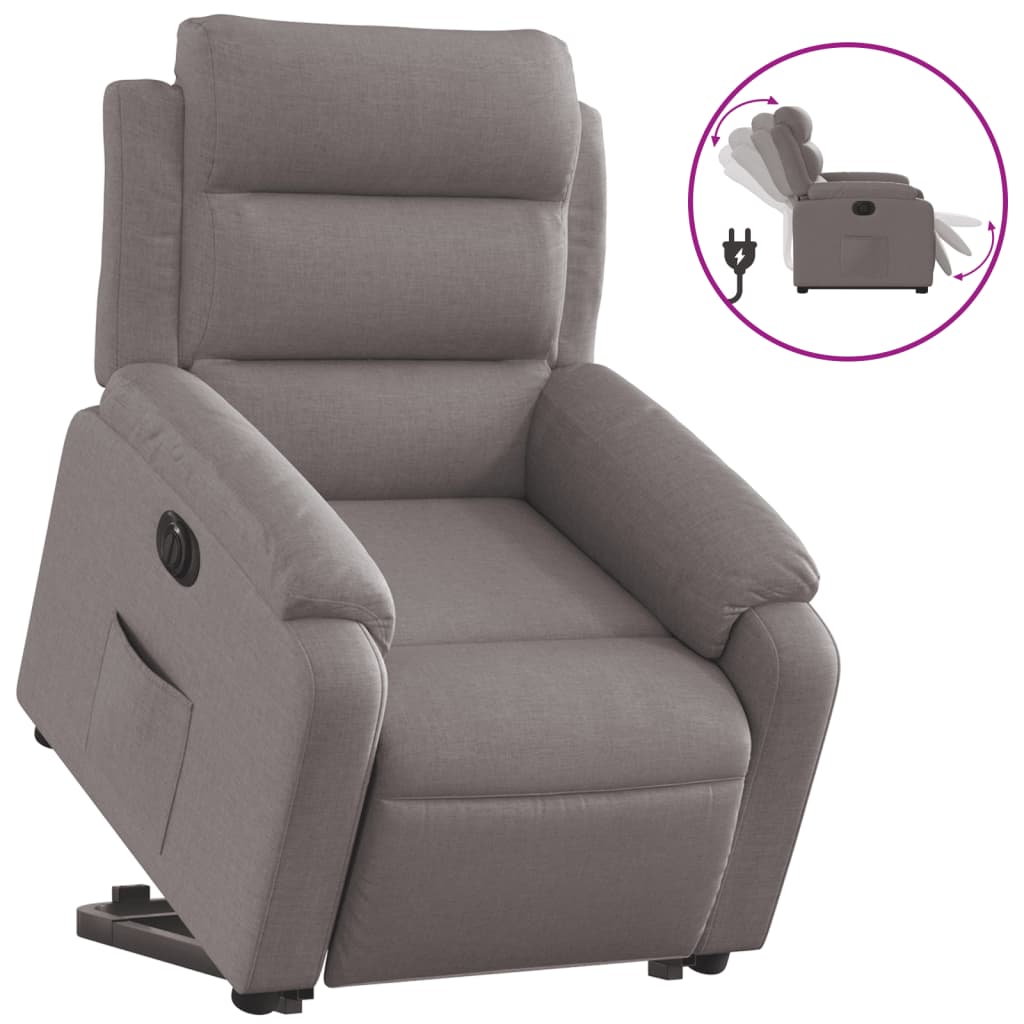 Vidaxl sillón eléctrico reclinable elevable de tela gris taupe